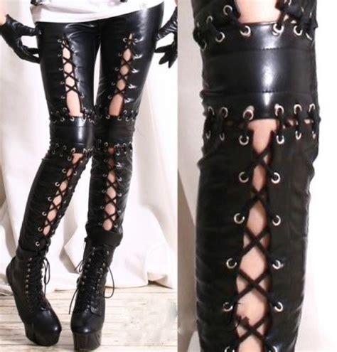 Lady Punk Rock Sexy Faux Leather Leggings Chic Gothic Bandage Leather