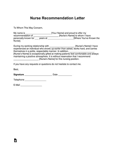 Free Registered Nurse Rn Letter Of Recommendation Template With