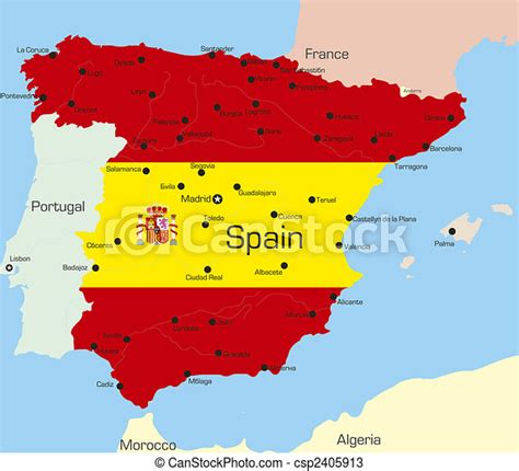 Cor Abstratos Bandeira Espanha Mapa Nacional País Colorido Canstock