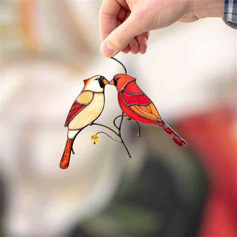 Cardinal Stained Glass Suncatcher Cardinals Ts Bird Stained Etsy