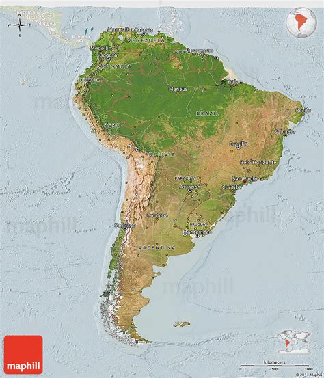 Satellite 3d Map Of South America Lighten