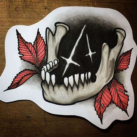 Occult Skull Jaw Drawing Neotraditional With Copic Markers By
