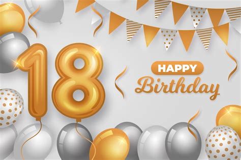 Premium Vector Happy 18th Birthday Background With Realistic Balloons