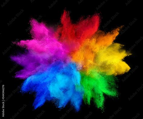 Colorful Rainbow Holi Paint Color Powder Explosion Isolated On Dark
