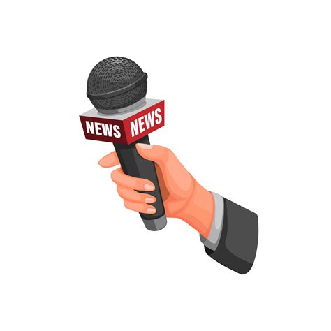 Journalist Interview Hand Holding Microphone With News Symbol Concept