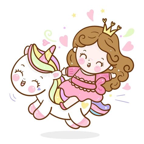Cute Unicorn Princess Vector Kawaii Girl Cartoon Ride Pony Child Horse