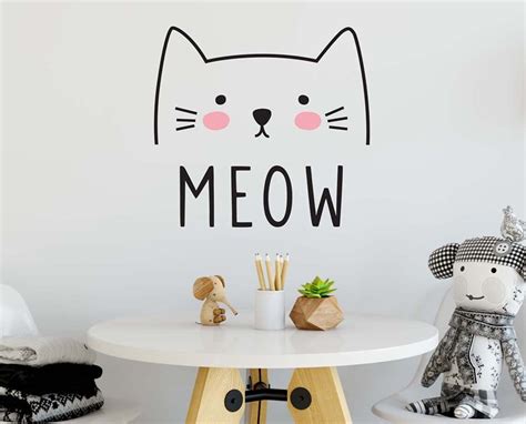 Cat Wall Decal Cute Cat Decal Kids Wall Decal Nursery Etsy
