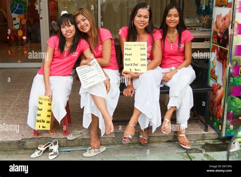 Massage Girls Waiting For Customers In Patong On Phuket Island