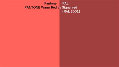 Pantone Warm Red Vs Ral Signal Red Ral 3001 Side By Side Comparison