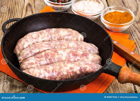 Crude Homemade Sausage With Spices Stock Photo Image Of Fresh Cooked