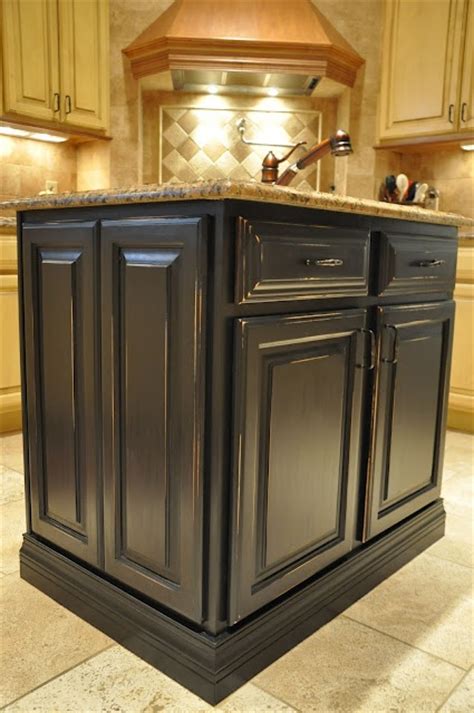 Two colored kitchen cabinets cherry wood lower and painted uppers. Antique Black Painted Kitchen Island | New Home Ideas ...