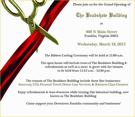 Ribbon Cutting Ceremony Invitation Template Free Printable Templates