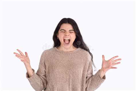 Young Beautiful Woman Screaming Stock Image Image Of Cheering Face 138405725
