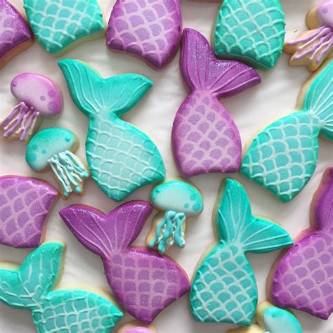 Sparkly Mermaid Tails And Jellyfish Decorated Sugar Cookies Royal