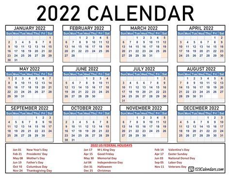 Year 2022 Calendar Templates 123calendarscom Yearly 2022 Printable Riset