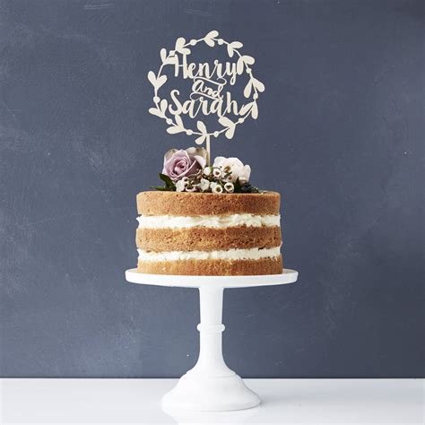 Rustic Personalized Wedding Cake Topper Custom Name Laurel Couples