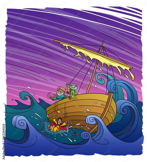 Prophet Jonah Thrown Overboard At Sea Stock Illustration Adobe Stock