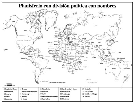 Mapamundi Con Divisi N Pol Tica Con Nombres Para Imprimir En Pdf