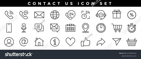 Contact Us Icon Set Simple Thin Stock Vector Royalty Free