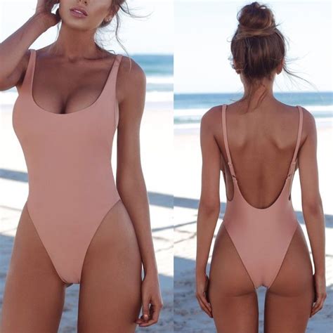 Women One Piece Swimsuits Sexy High Cut Low Back Bathing