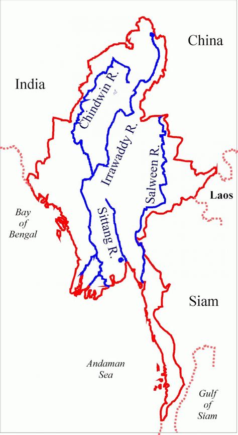 Myanmar is bordered by bangladesh and india to its northwest, china to its northeast. Myanmar river map - Burma river map (South-Eastern Asia ...
