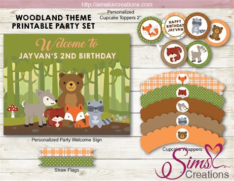 Woodland Animals Theme Party Printable Kit Woodlands Party Printable