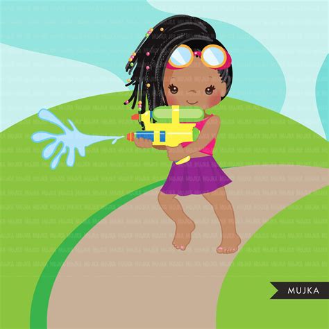 Water Gun Fight Clipart Girls Black Girls Outdoors Water Balloon Fig