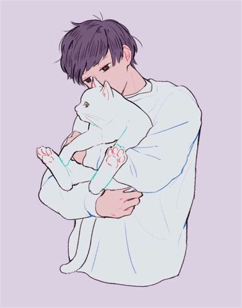 Here Is A Man Holding A Cat Ouo Boy Art Cat Drawing Illustration
