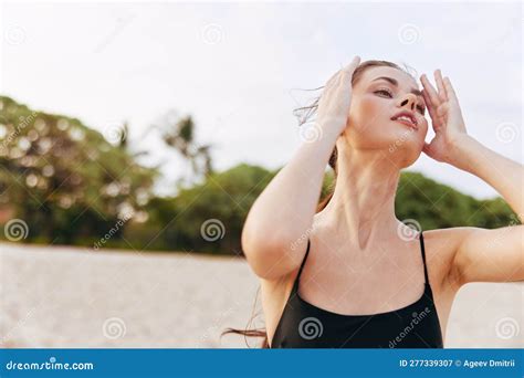 Woman Ocean Vacation Sea Sunset Relax Smile Lifestyle Sand Beach Summer Stock Image Image Of