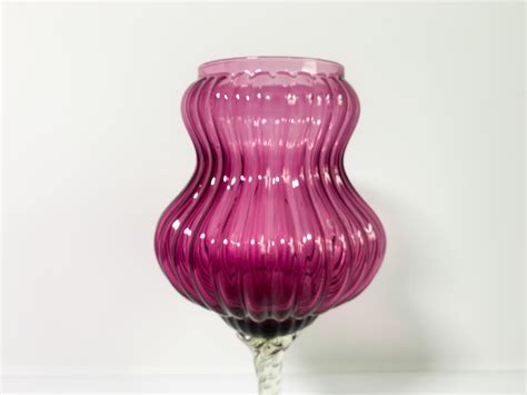 Mid Century Empoli Footed Vase Amethyst Bowl W Clear Stem Vintage 1960s Home Decor Retro Tall
