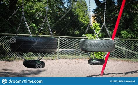 Swing Made With Car Tires In The Playground Stock Photo Image Of