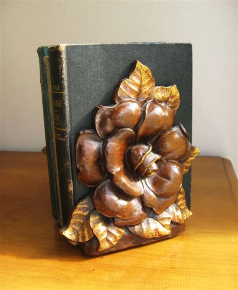 Vintage Syroco Wood Rose Bookends Wood Carved Bookends Rose