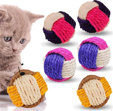 6 Pack Cat Toy Ball Cat Sisal Balls Toys For Indoor Cats Interactive
