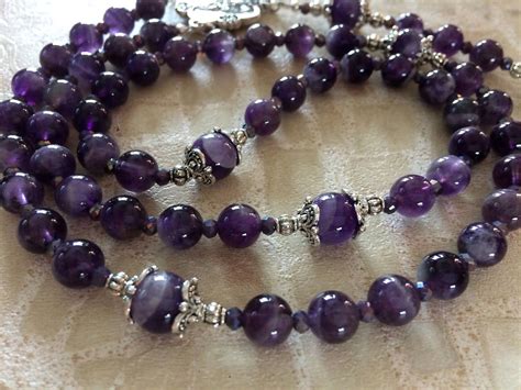 Purple Amethyst Gemstone Rosary Purple Semi Precious Rosary Etsy