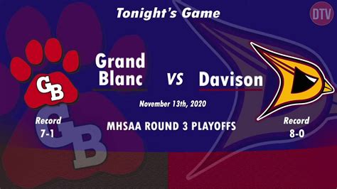Davison Varsity Football V Grand Blanc District Finals 11 13 20 First Half Youtube