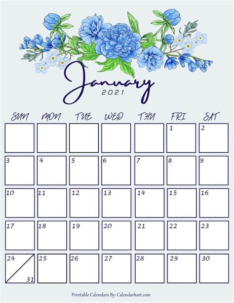 Pdf Template Free Printable Printable Printable January 2021 Calendar Cute