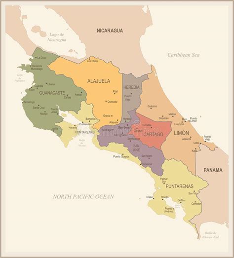 Costa Rica Map Detailed Vector Illustration Stock Illustration