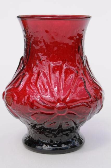 Vintage Anchor Hocking Royal Ruby Red Glass Vase Rainflower Rain Flower Pattern