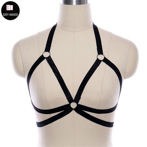 women black elastic body harness bra fetish chest bondage sexy lingerie erotic gothic cage bra