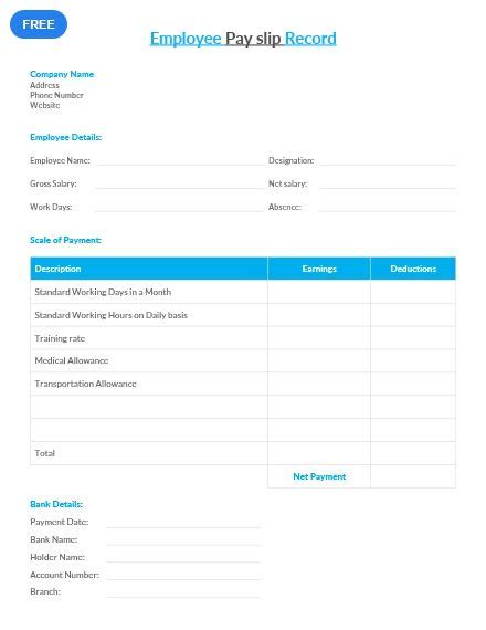 Employee Pay Slip Record Template Word Apple Pages