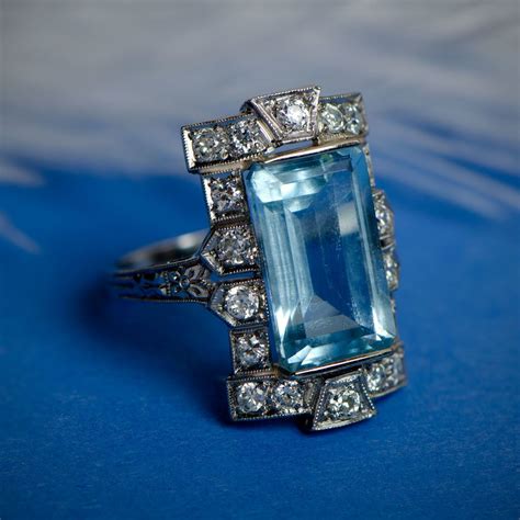 True art deco engagement rings were fashioned well before modern fancy cut diamonds, such as princess, heart, and marquise shapes. Rare Antique Aquamarine Ring | Antique aquamarine ring, Vintage engagement rings, Deco ...