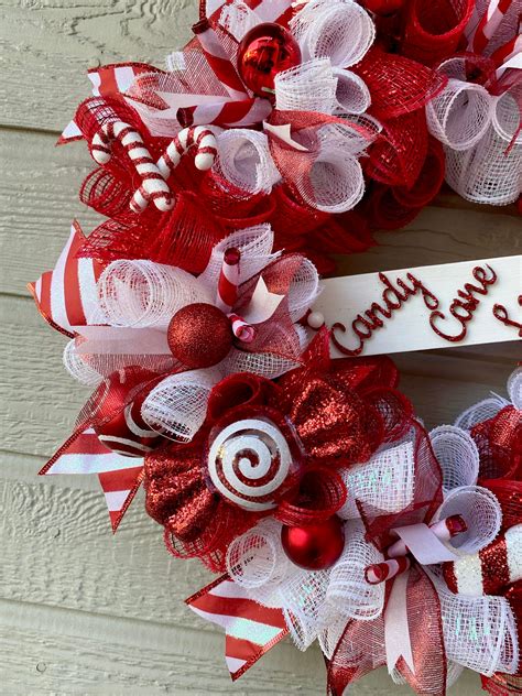 Candy Cane Wreath Christmas Wreaths For Front Door Candy Etsy