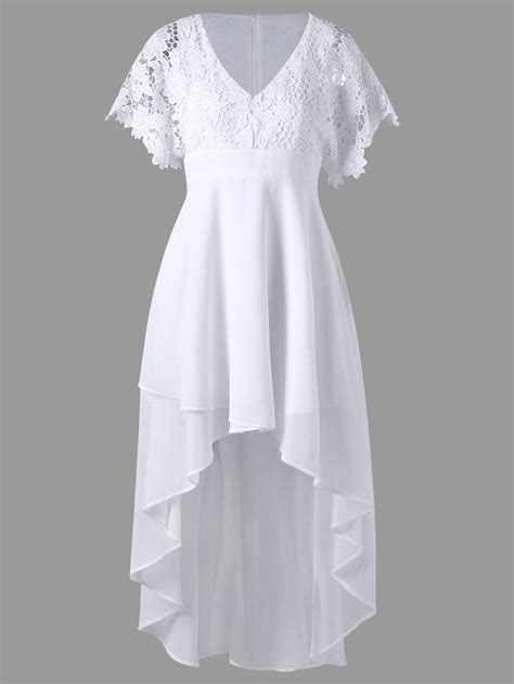 White Flowy Lace Dress With Sleeves Long Casual For Ladies Discount