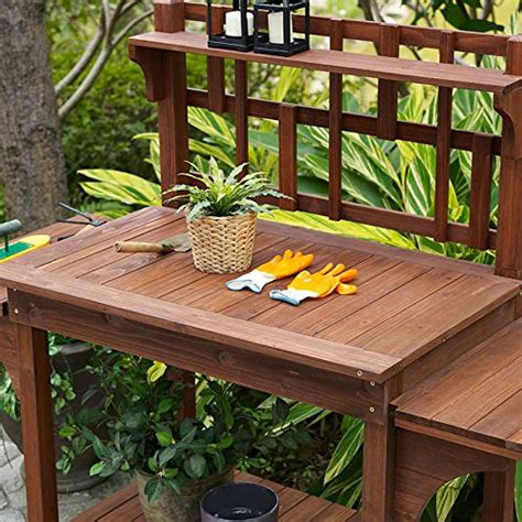 Garden Potting Bench With Storage Shelf Wood Outdoor Large