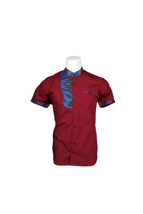 Burgundy Color African Style Mens Shirt Fitted African Shirt African