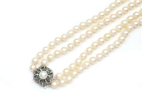 Vintage Double Strand Cultured Pearl Necklace With Kt White Gold Clasp