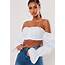 White Ruched Long Sleeve Bardot Crop Top  Missguided