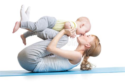 Mother Daughter Doing Yoga Exercise Fitness Gym Wearing The Same