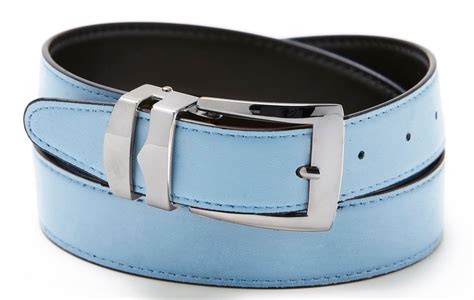 Mens Sky Blue Belt Reversible Belts Silver Tone Buckle