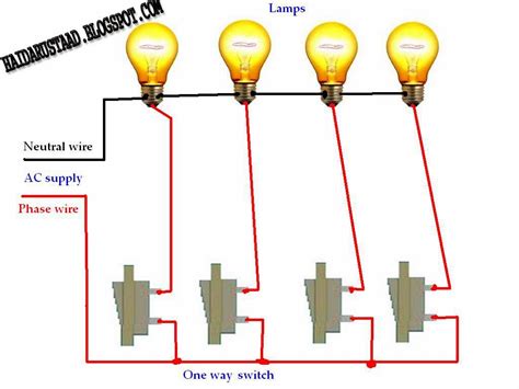 How To Control 4 Lamps Bulbs By 4 Switches One Way Switches English
